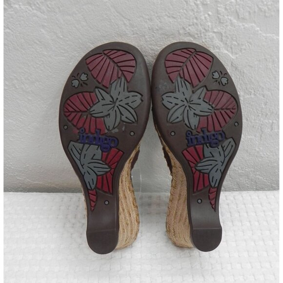 Indigo by Clarks Brown Leather Wedge Espadrille Jute Heel Women's Size 7 - Picture 5 of 11